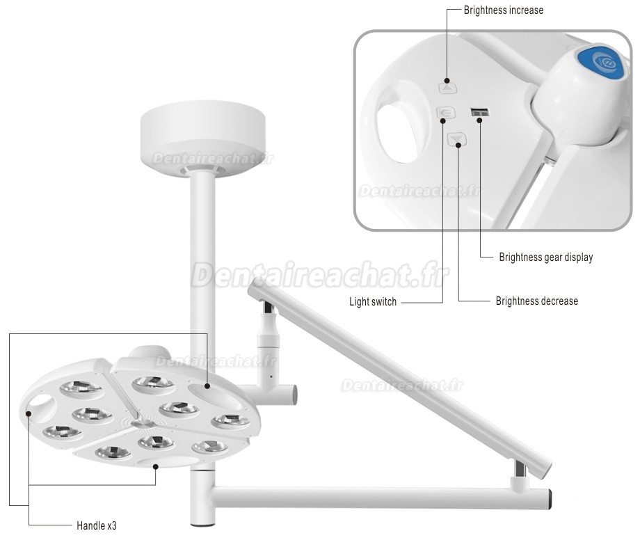 Lampe chirurgicale dentaire LED &agrave; montage plafond KWS KD-2012D-5, 90 W